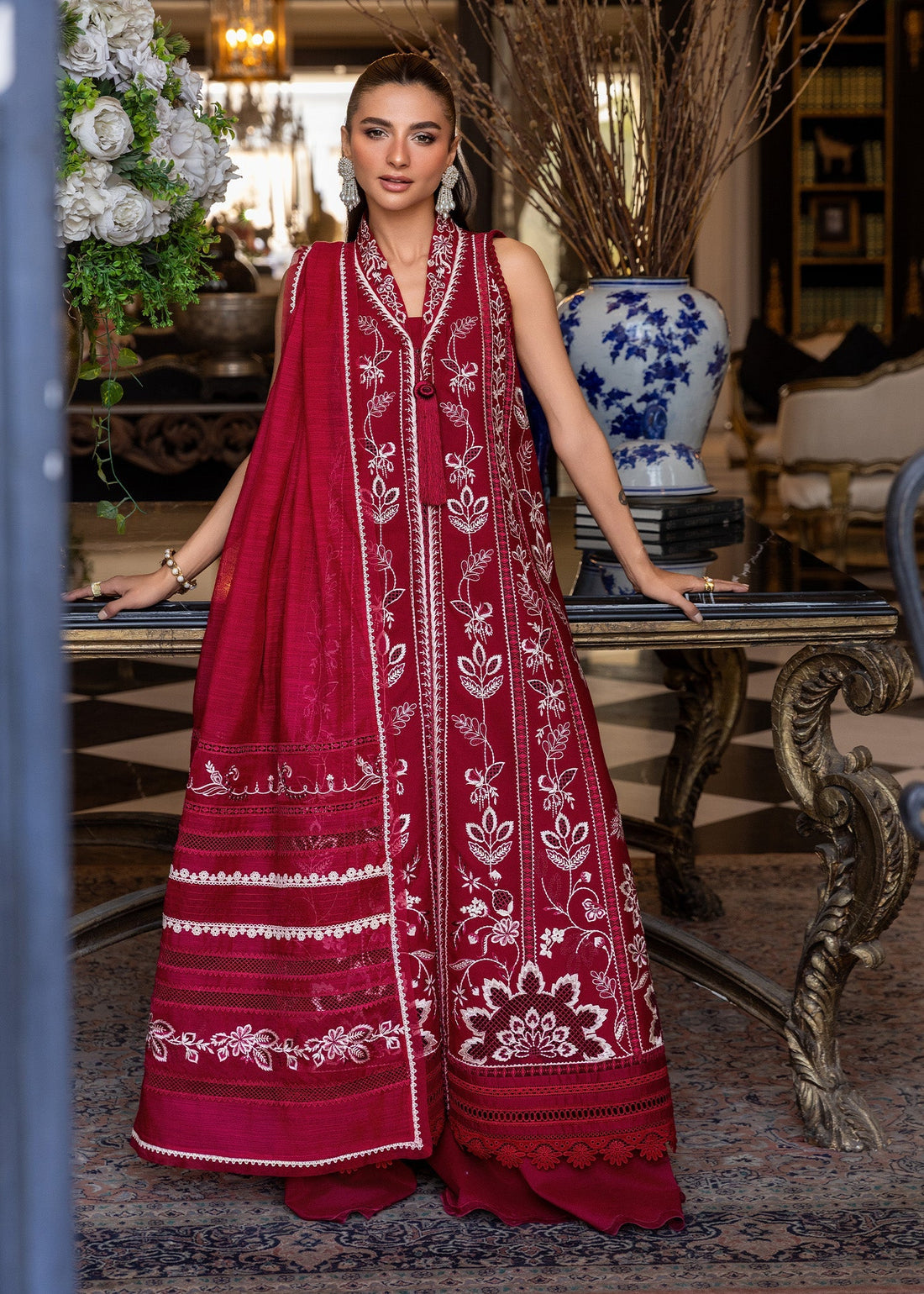 Crimson | flow lawn 26 | A HANDMADE TALE-D5A - by Libasekhas UK - Registered Vendor of : Crimson - 100% Original Designer Dress