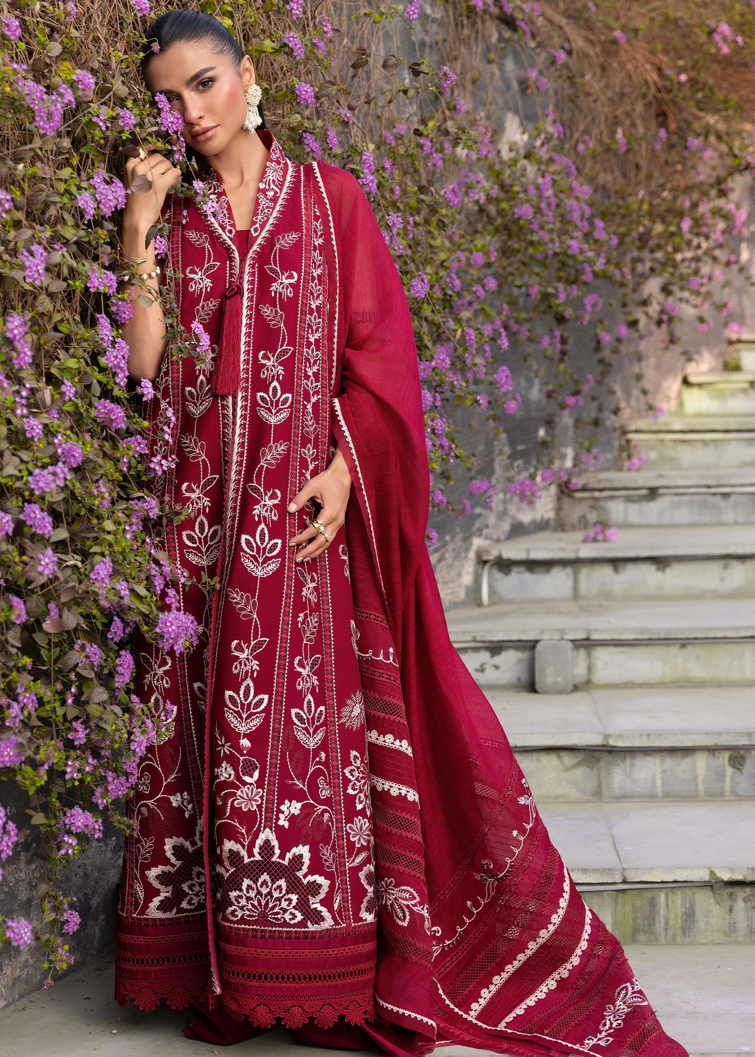 Crimson | flow lawn 26 | A HANDMADE TALE-D5A - by Libasekhas UK - Registered Vendor of : Crimson - 100% Original Designer Dress