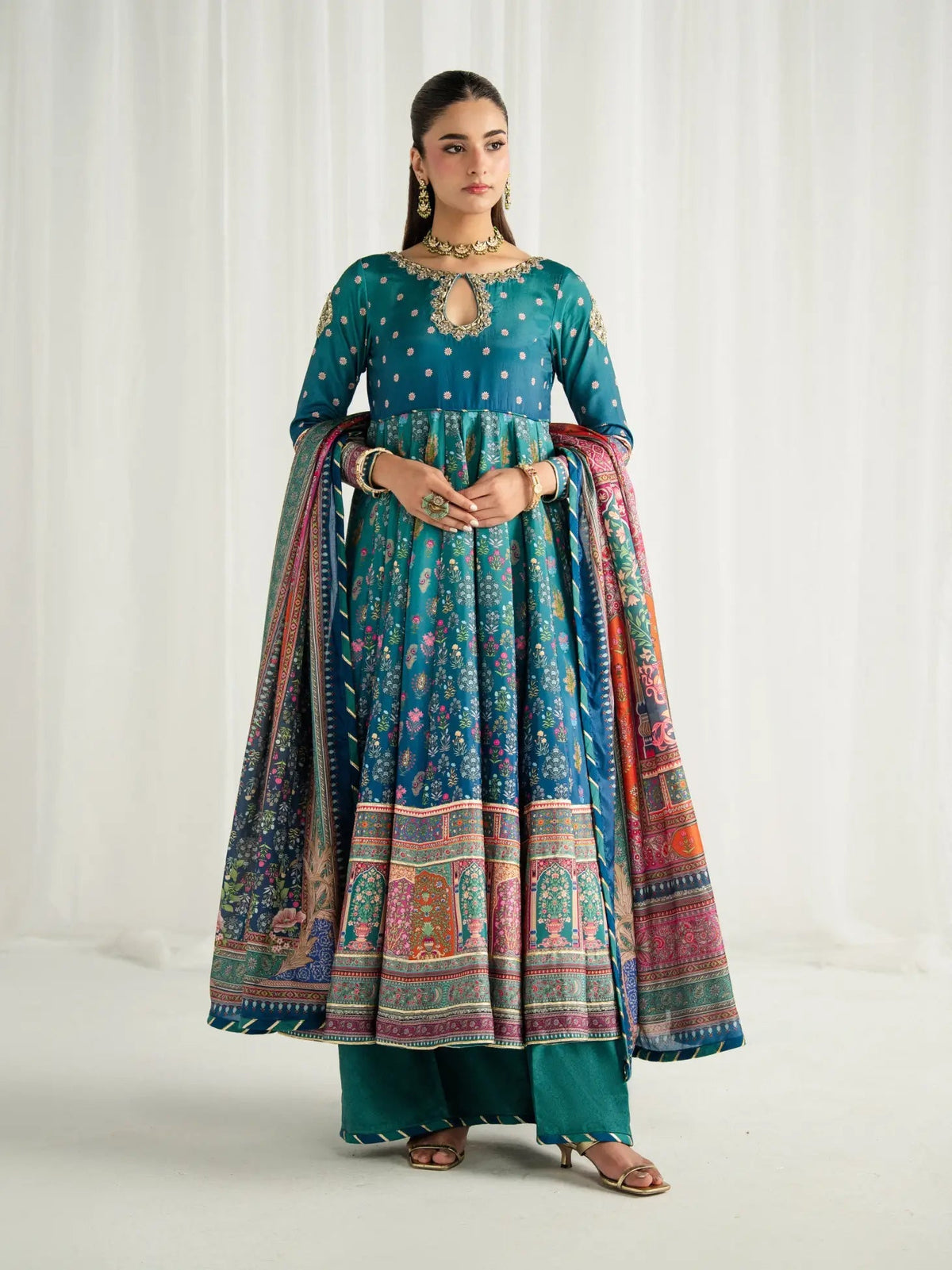 Gulaal | Aira Printed Silk | Azure - by Libasekhas UK - Registered Vendor of : Gulaal - 100% Original Designer Dress
