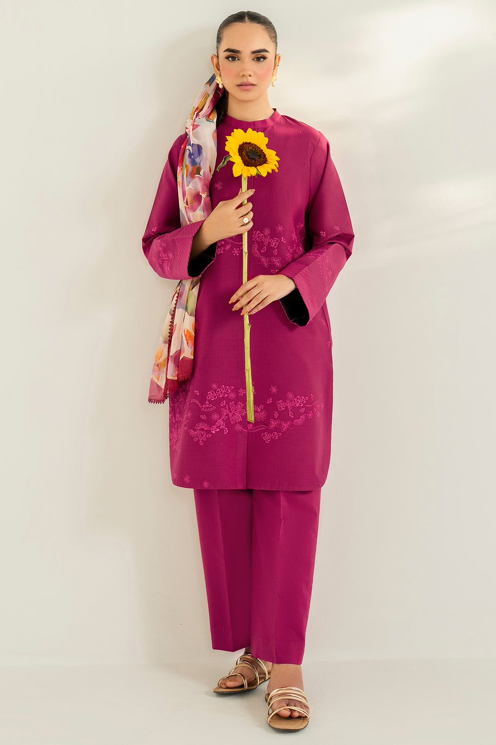 Farasha | Thread Lines Embroidered | Fuchsia Fern - by Libasekhas UK - Registered Vendor of : Farasha - 100% Original Designer Dress