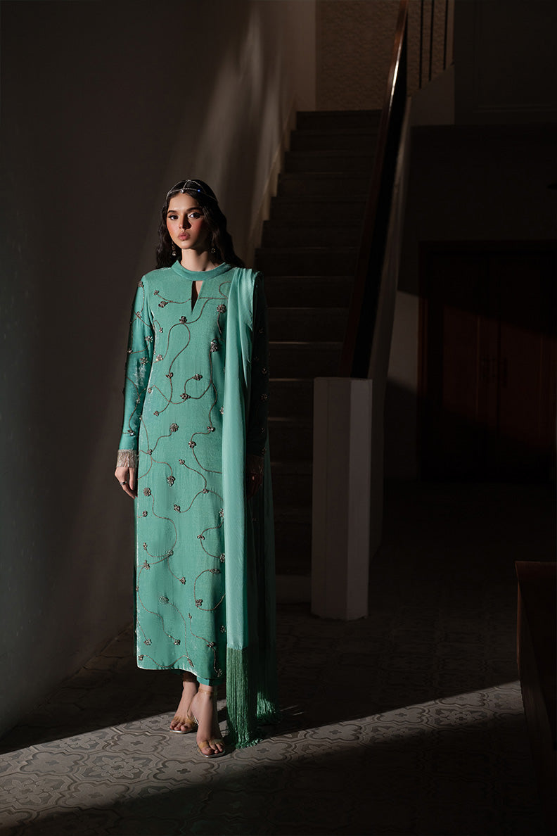 Caia | Luxury Velvet Edit 25 | Turquoise - by - Libasekhas UK - Registered Vendor of : Caia - 100% Original Designer Dresss