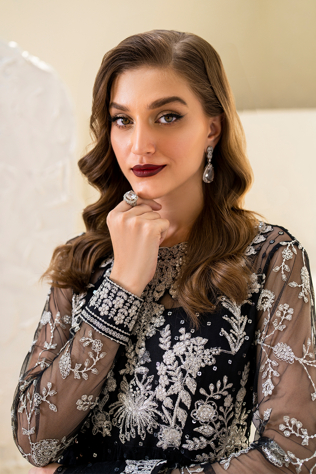 Iznik | Chinnon Chiffon | CC-50 Embroidered Net - by - Libasekhas UK - Registered Vendor of : Iznik - 100% Original Designer Dresss