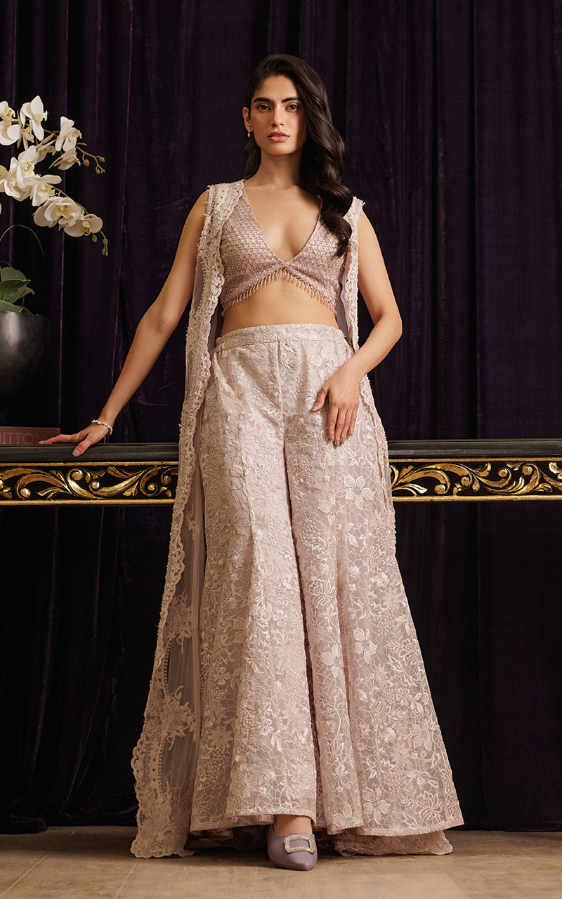 Threads and Motifs | Formal Dresses 25 | Net Embroidered Jacket with Embroidered Tube & Trouser - by Libasekhas UK - Registered Vendor of : Threads and Motifs - 100% Original Designer Dress