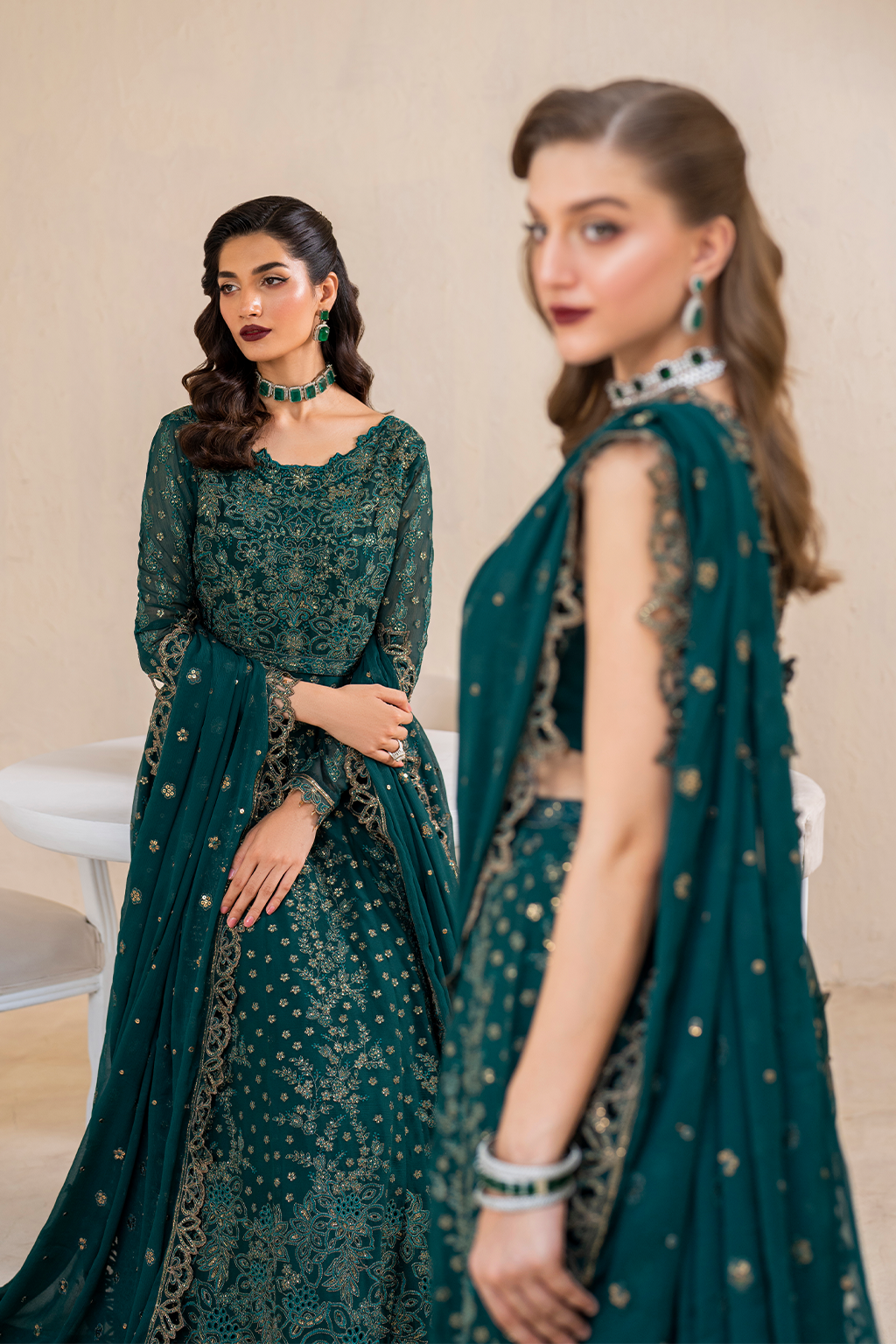 Iznik | Chinnon Chiffon | CC-47 Embroidered Chiffon - by - Libasekhas UK - Registered Vendor of : Iznik - 100% Original Designer Dresss