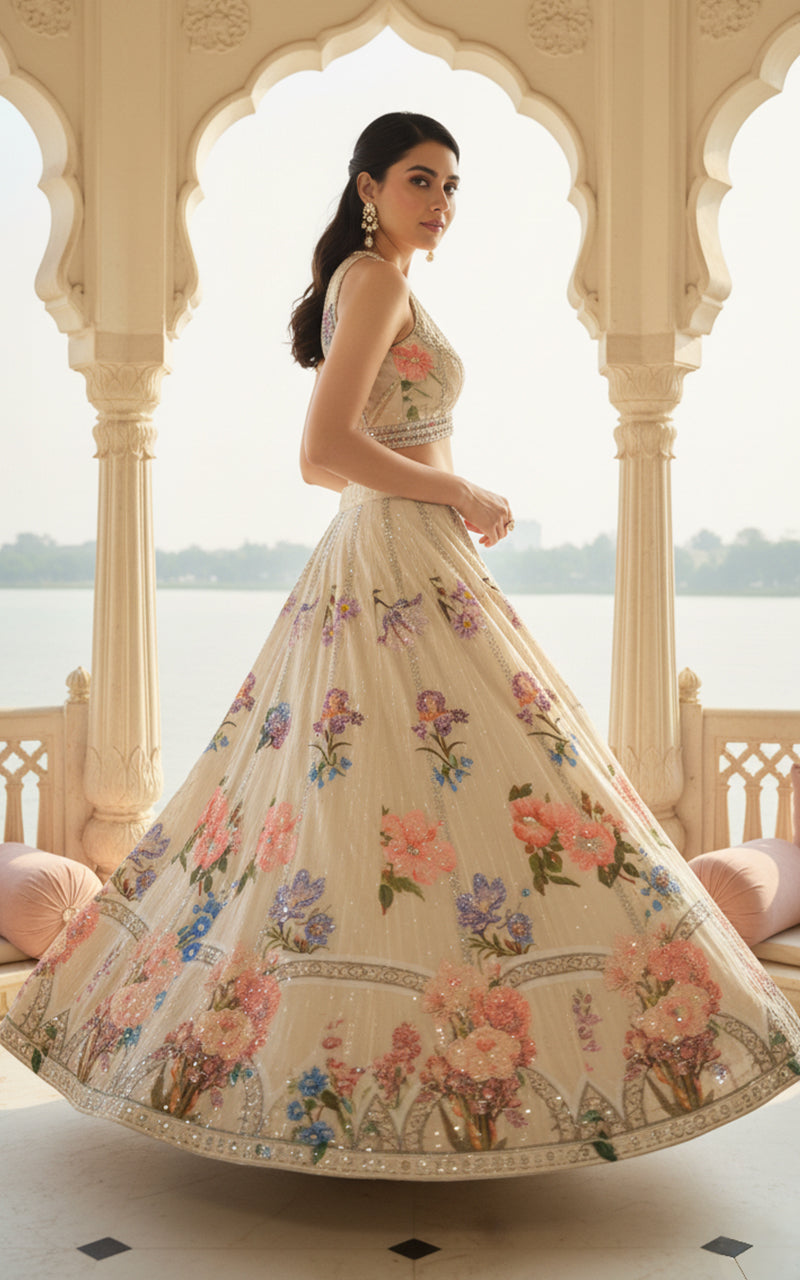 Threads and Motifs | Formal Outfits | Blouse With Printed Lehenga - by Libasekhas UK - Registered Vendor of : Threads and Motifs - 100% Original Designer Dress
