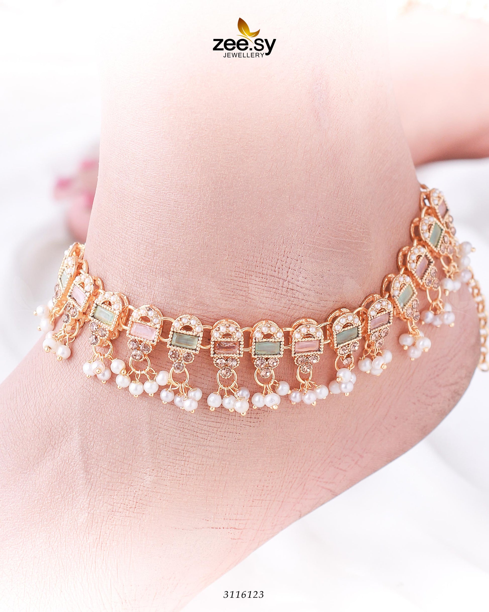 Rutilated Anklet - by - Libasekhas UK - Registered Vendor of : Zeesy - 100% Original Designer Dresss