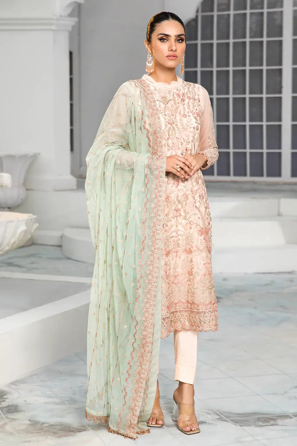 Zarif | DE LUXURY Formals | CORAL - by - Libasekhas UK - Registered Vendor of : Zarif - 100% Original Designer Dresss