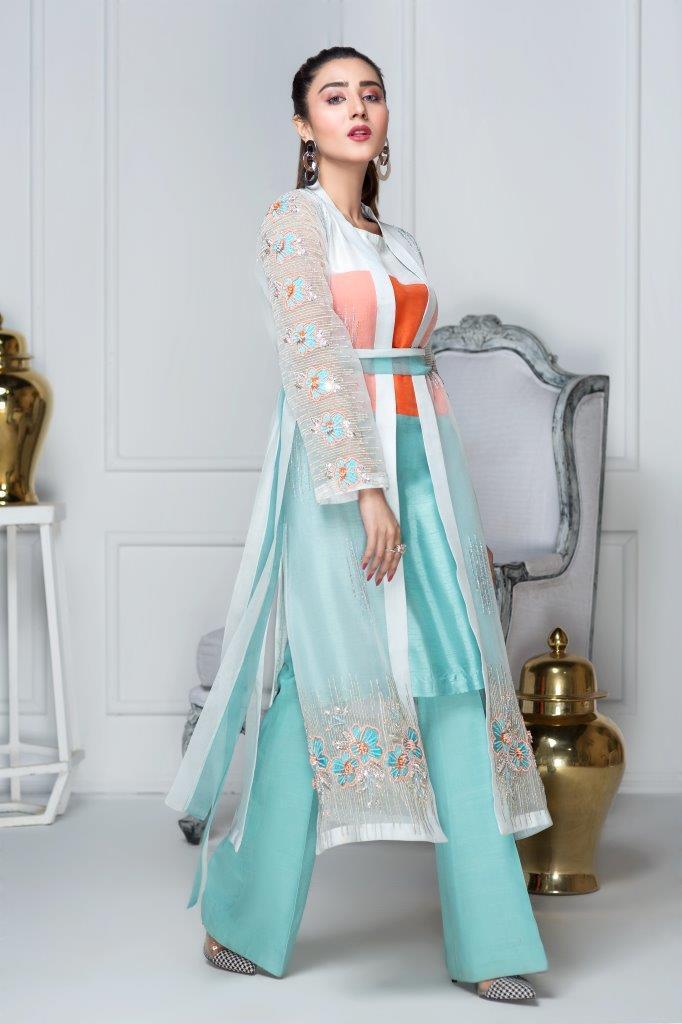 Hana | Eclectic Ready to Wear | Aqua Marine - by - Libasekhas UK - Registered Vendor of : Hana - 100% Original Designer Dresss