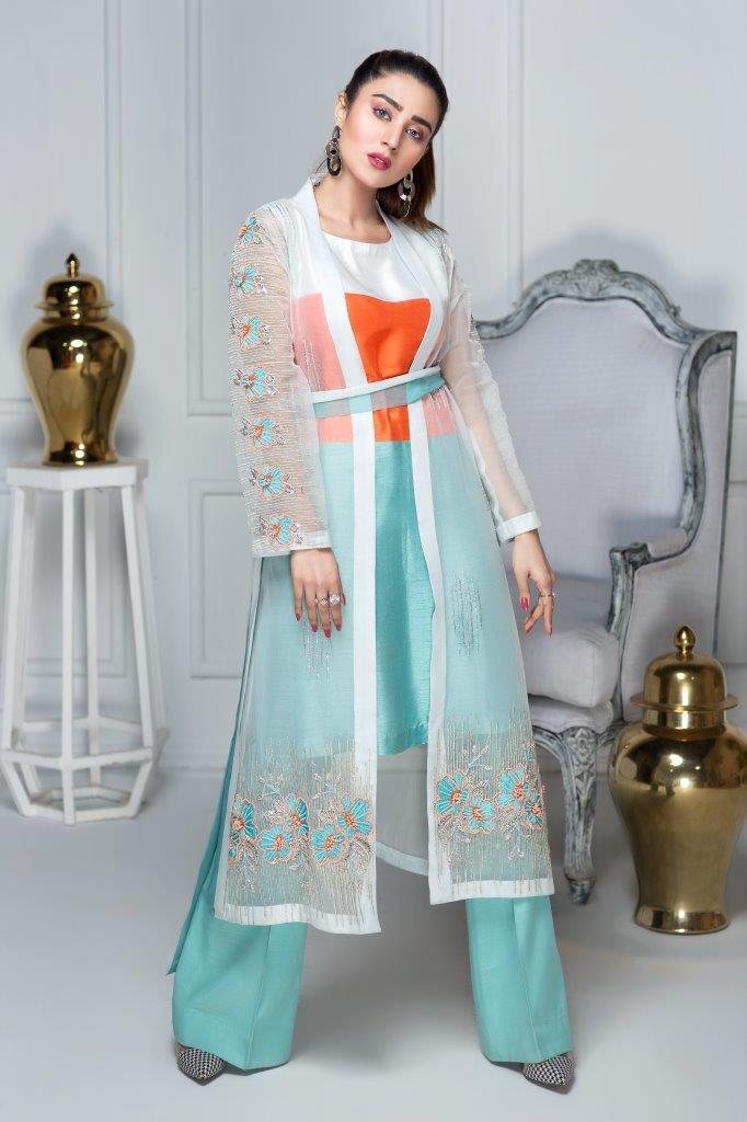 Hana | Eclectic Ready to Wear | Aqua Marine - by - Libasekhas UK - Registered Vendor of : Hana - 100% Original Designer Dresss