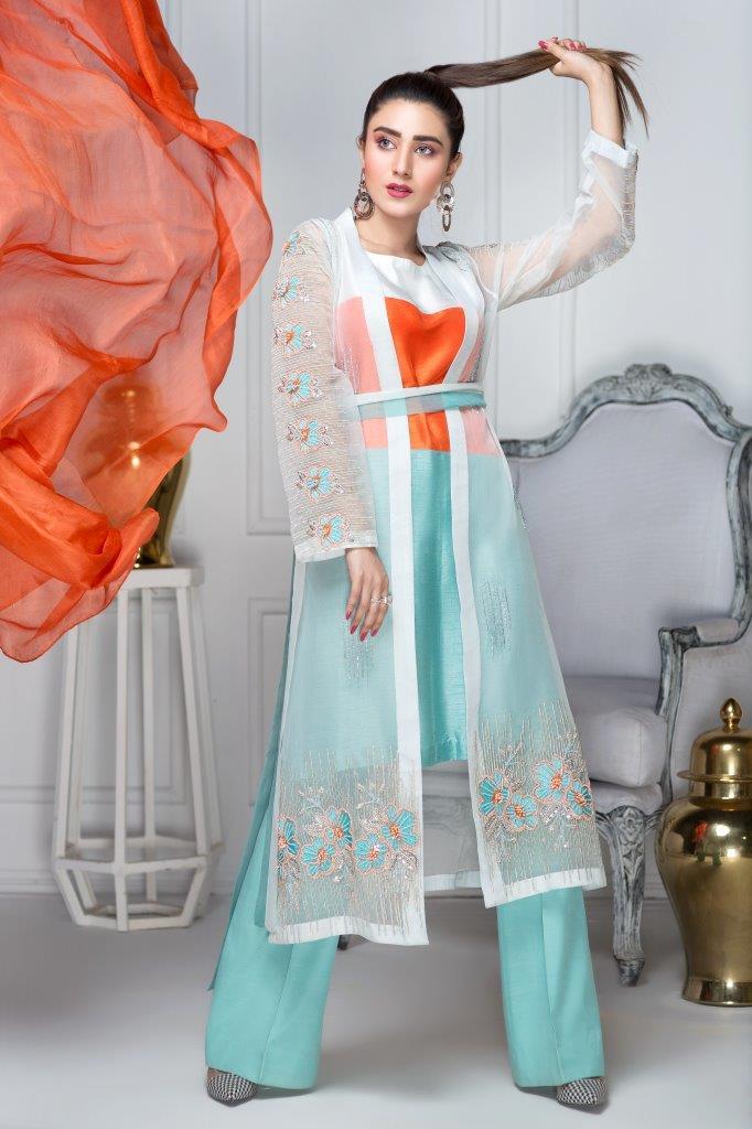 Hana | Eclectic Ready to Wear | Aqua Marine - by - Libasekhas UK - Registered Vendor of : Hana - 100% Original Designer Dresss