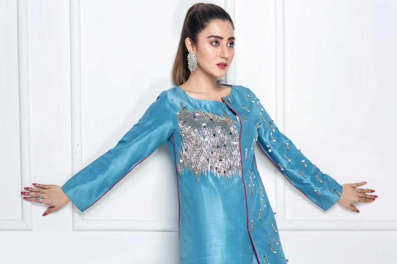 Hana | Eclectic Ready to Wear | Cerulian Spark - by - Libasekhas UK - Registered Vendor of : Hana - 100% Original Designer Dresss