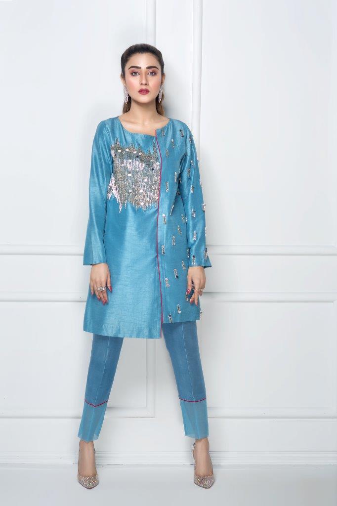 Hana | Eclectic Ready to Wear | Cerulian Spark - by - Libasekhas UK - Registered Vendor of : Hana - 100% Original Designer Dresss