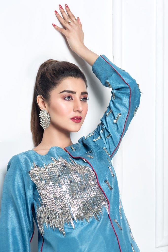 Hana | Eclectic Ready to Wear | Cerulian Spark - by - Libasekhas UK - Registered Vendor of : Hana - 100% Original Designer Dresss