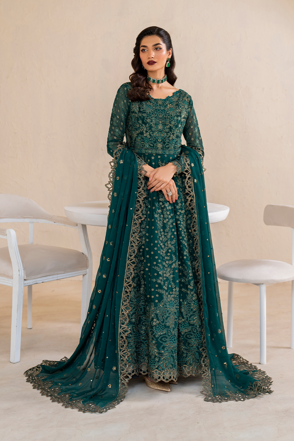 Iznik | Chinnon Chiffon | CC-47 Embroidered Chiffon - by - Libasekhas UK - Registered Vendor of : Iznik - 100% Original Designer Dresss