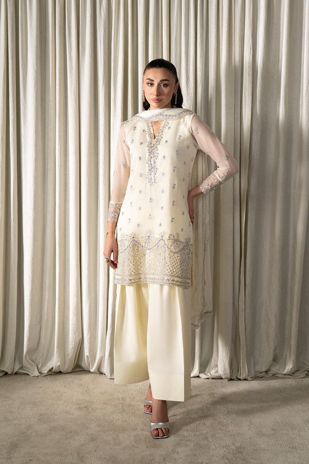 Neeshay | Ready to Wear Chiffon | RTW-CHFN-06 White - by Libasekhas UK - Registered Vendor of : Neeshay - 100% Original Designer Dress