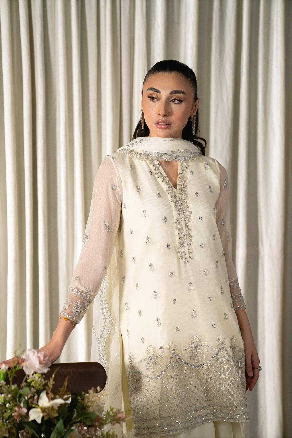 Neeshay | Ready to Wear Chiffon | RTW-CHFN-06 White - by Libasekhas UK - Registered Vendor of : Neeshay - 100% Original Designer Dress