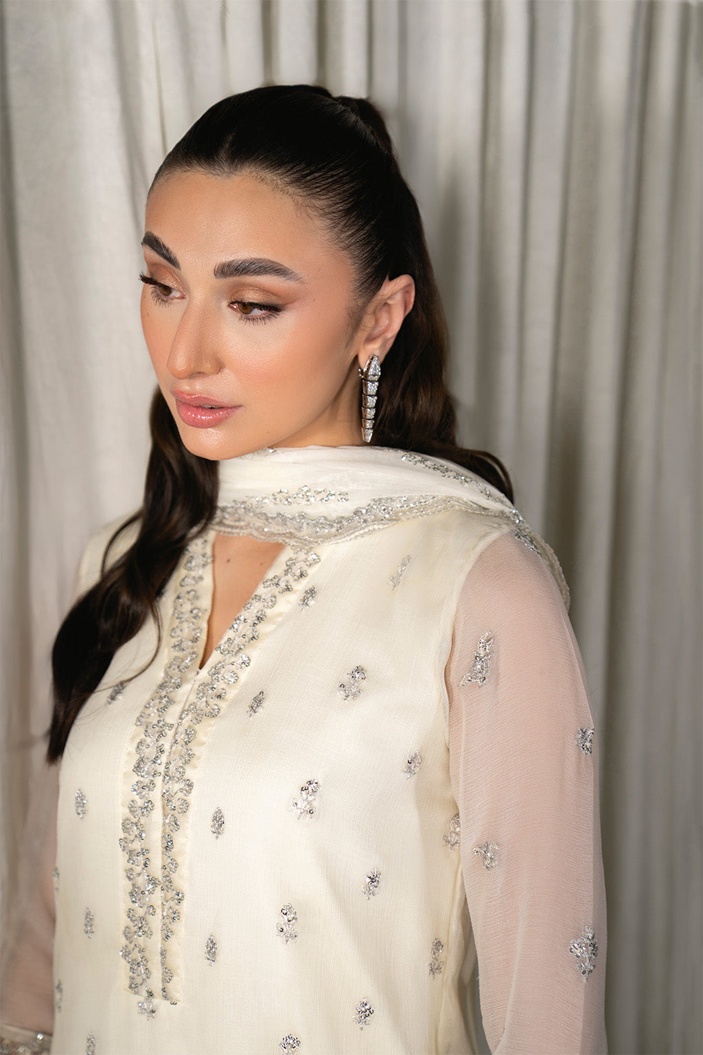 Neeshay | Ready to Wear Chiffon | RTW-CHFN-06 White - by Libasekhas UK - Registered Vendor of : Neeshay - 100% Original Designer Dress