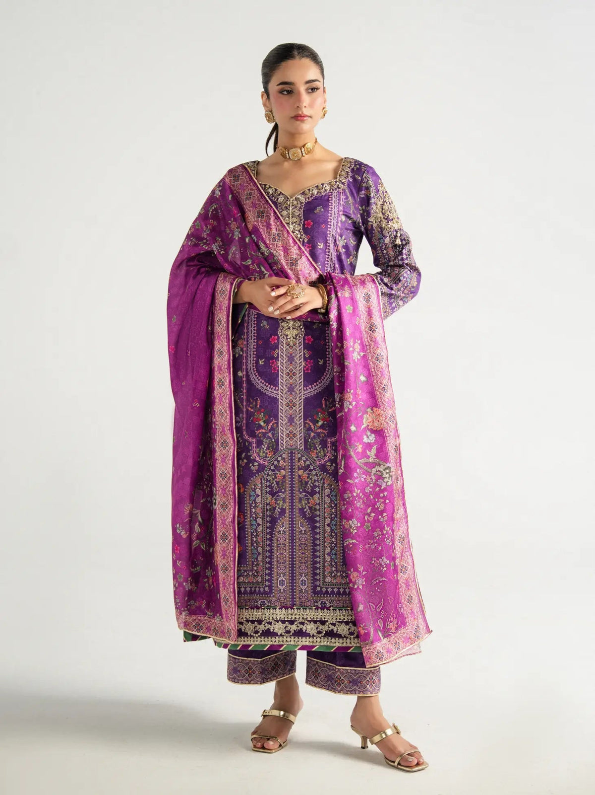 Gulaal | Aira Printed Silk | Plum Noir - by Libasekhas UK - Registered Vendor of : Gulaal - 100% Original Designer Dress
