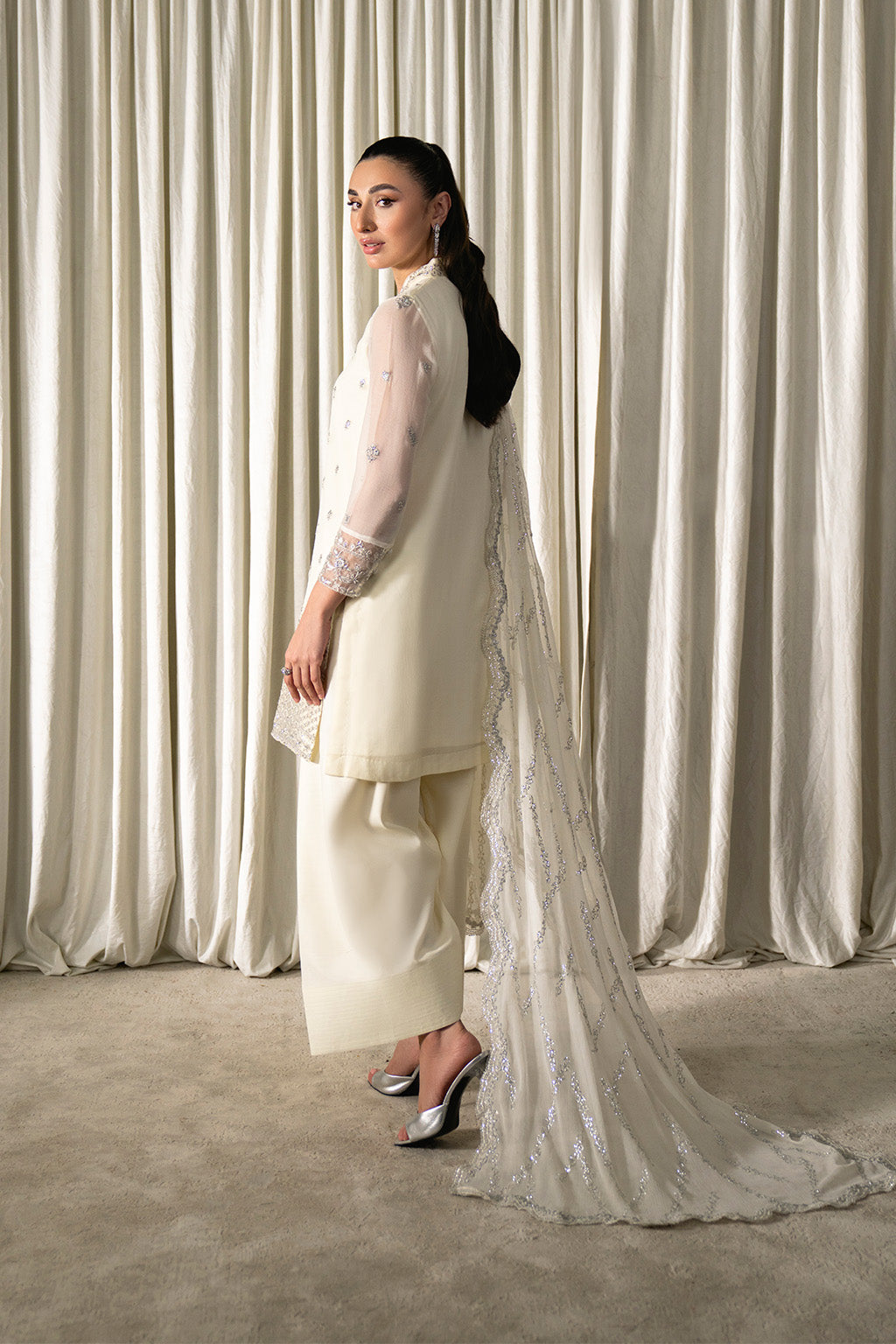 Neeshay | Ready to Wear Chiffon | RTW-CHFN-06 White - by Libasekhas UK - Registered Vendor of : Neeshay - 100% Original Designer Dress