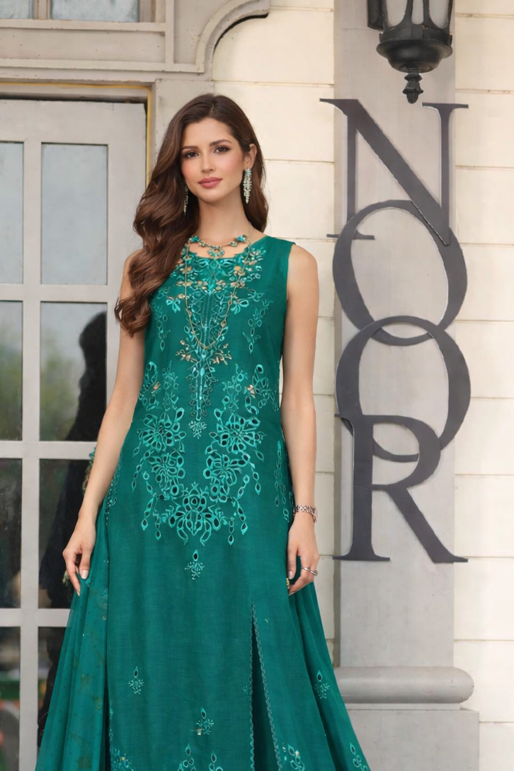 Noor by Saadia Asad | Eid Luxe Chikankari 26 | D1 - Malachite Green - by Libasekhas UK - Registered Vendor of : Noor by Saadia Asad - 100% Original Designer Dress