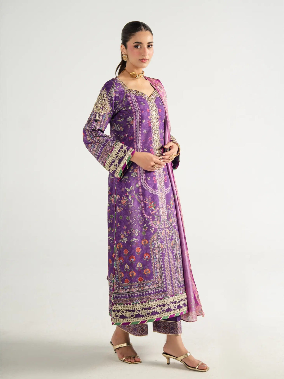 Gulaal | Aira Printed Silk | Plum Noir - by Libasekhas UK - Registered Vendor of : Gulaal - 100% Original Designer Dress