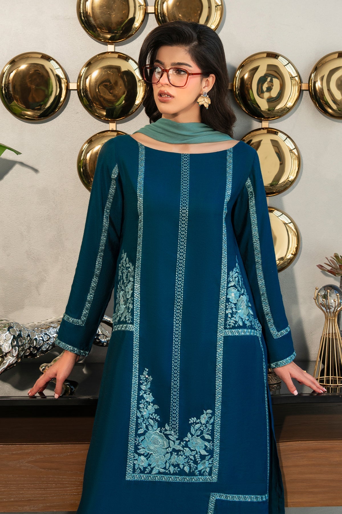 Fahad Hussayn | Lawn Banger | Midnight Teal - by - Libasekhas UK - Registered Vendor of : Erum Khan - 100% Original Designer Dresss