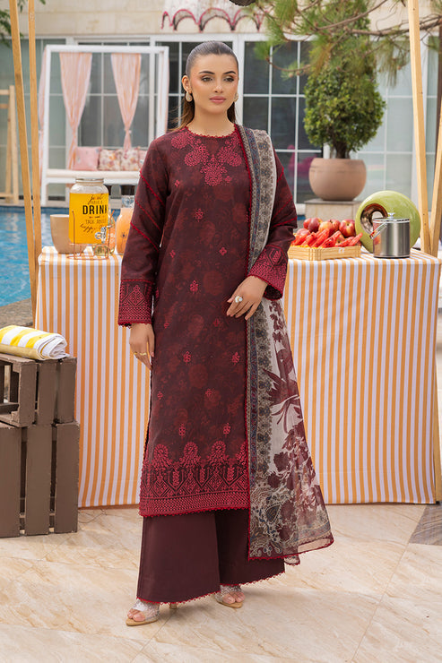 Saad Shaikh | Lawn 25 | Mehroon - Twilight Flora - by - Libasekhas UK - Registered Vendor of : Saad Shaikh - 100% Original Designer Dresss