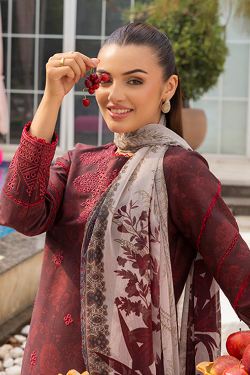 Saad Shaikh | Lawn 25 | Mehroon - Twilight Flora - by - Libasekhas UK - Registered Vendor of : Saad Shaikh - 100% Original Designer Dresss
