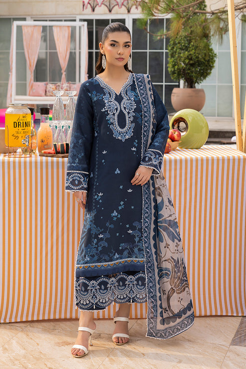 Saad Shaikh | Lawn 25 | Navy Blue - Blue Mirage - by - Libasekhas UK - Registered Vendor of : Saad Shaikh - 100% Original Designer Dresss
