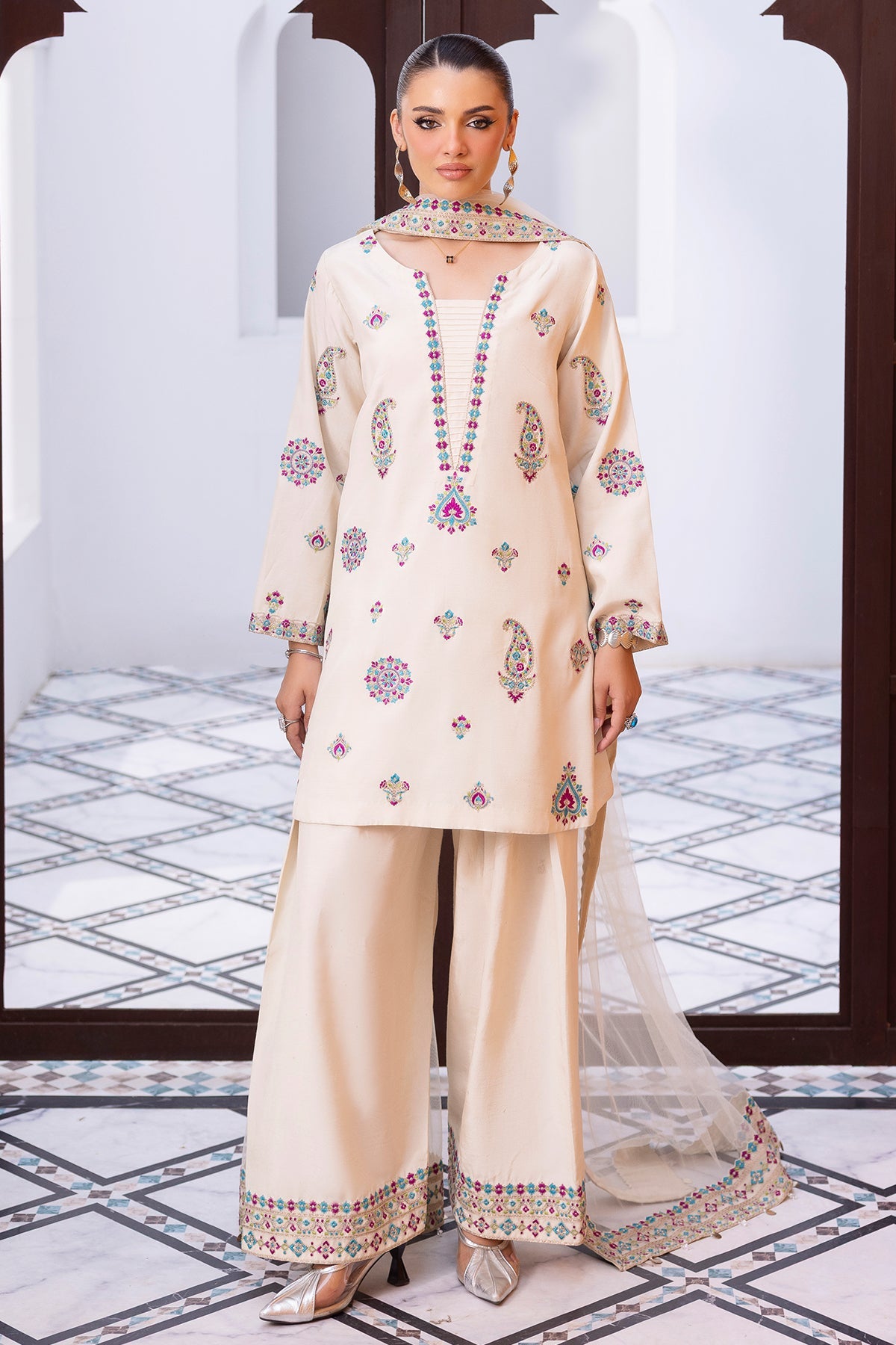 Charizma | Festive Pret | 3-PC Embroidered Raw-Silk CMA-6-404 - by Libasekhas UK - Registered Vendor of : Charizma - 100% Original Designer Dress