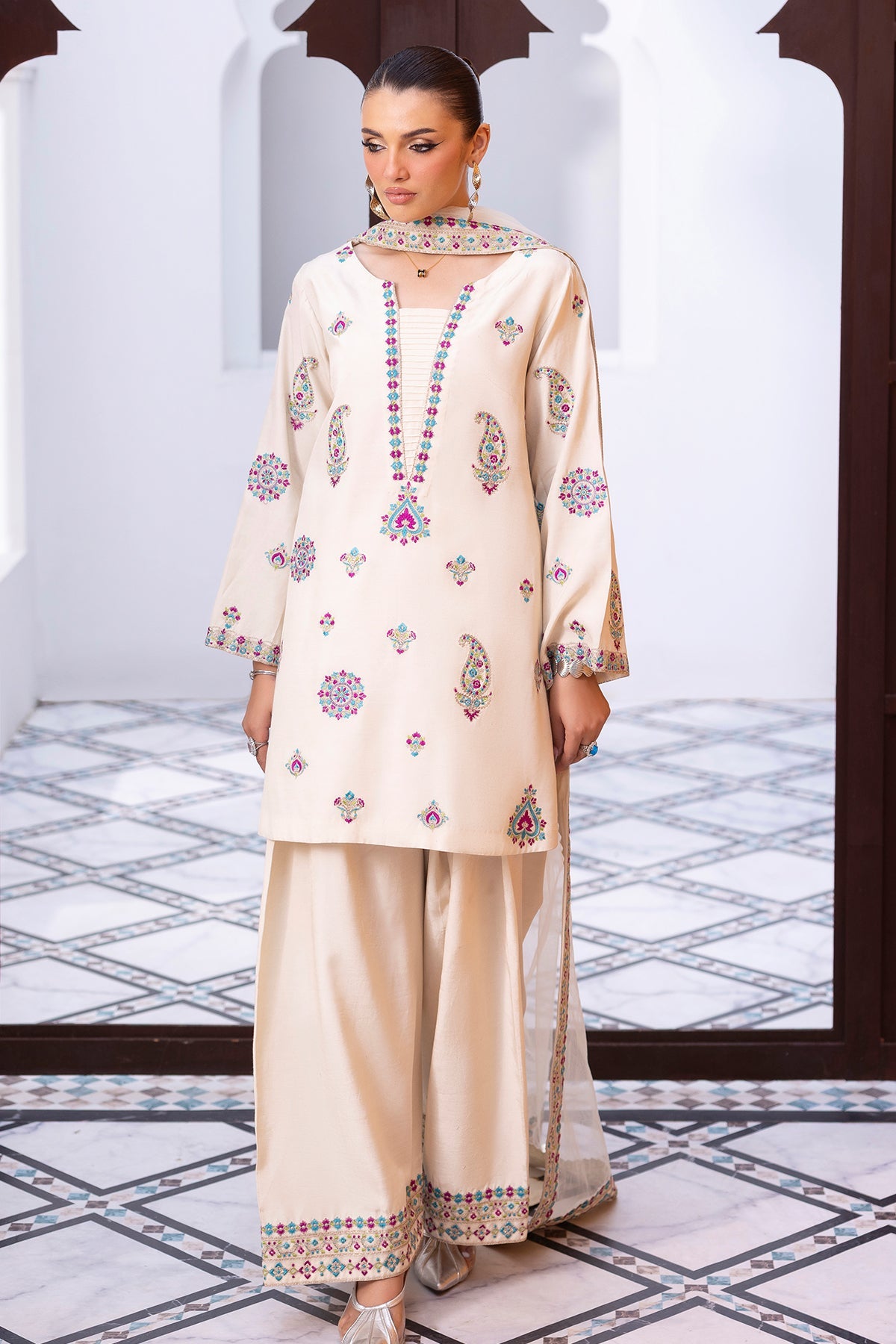 Charizma | Festive Pret | 3-PC Embroidered Raw-Silk CMA-6-404 - by Libasekhas UK - Registered Vendor of : Charizma - 100% Original Designer Dress
