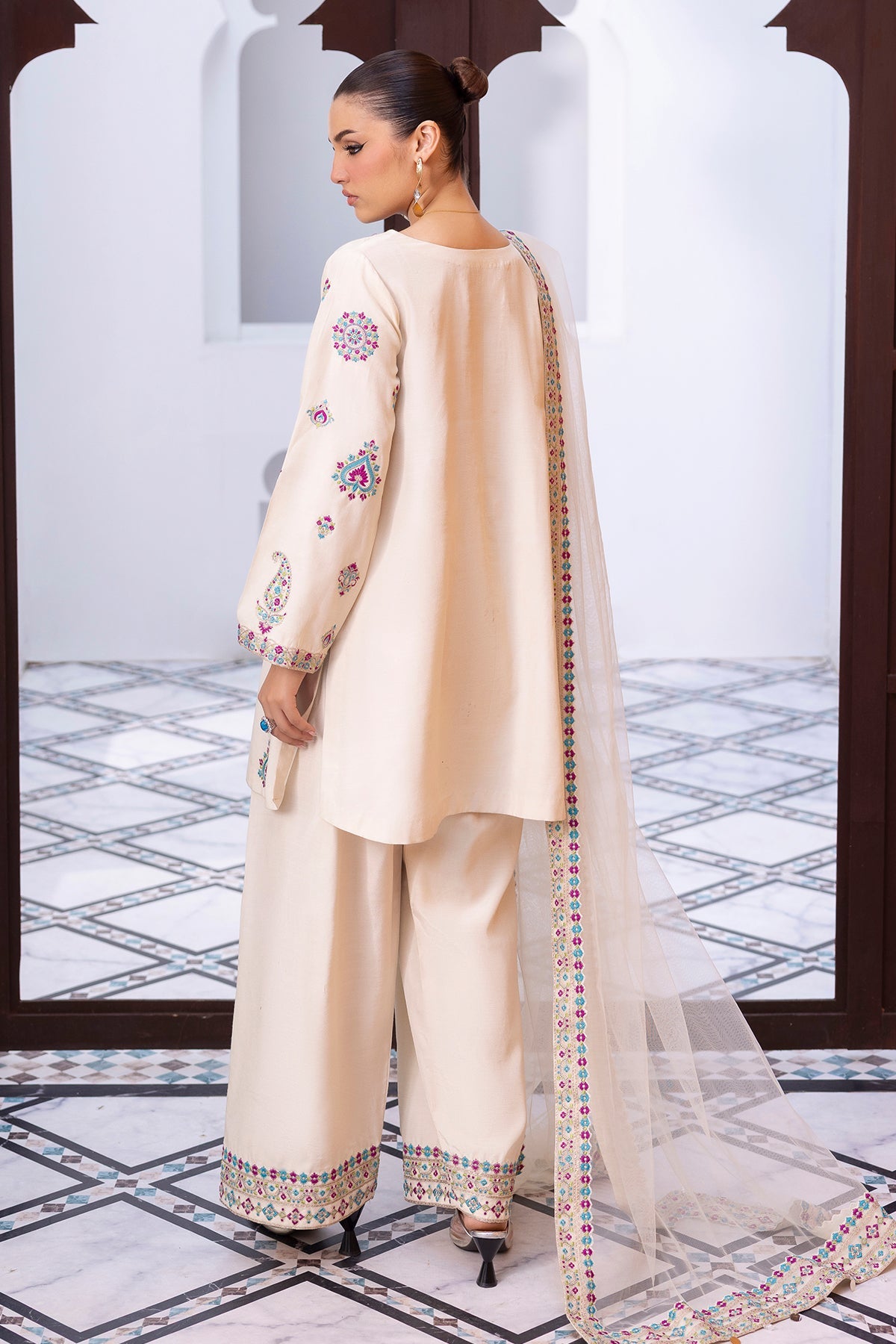 Charizma | Festive Pret | 3-PC Embroidered Raw-Silk CMA-6-404 - by Libasekhas UK - Registered Vendor of : Charizma - 100% Original Designer Dress