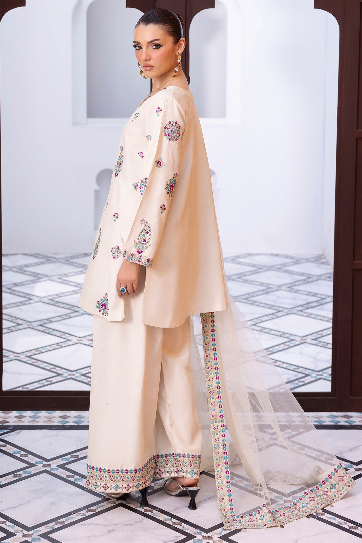 Charizma | Festive Pret | 3-PC Embroidered Raw-Silk CMA-6-404 - by Libasekhas UK - Registered Vendor of : Charizma - 100% Original Designer Dress