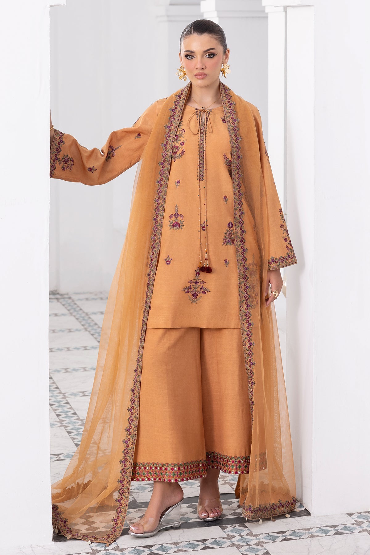 Charizma | Festive Pret | 3-PC Embroidered Raw-Silk CMA-6-370 - by Libasekhas UK - Registered Vendor of : Charizma - 100% Original Designer Dress