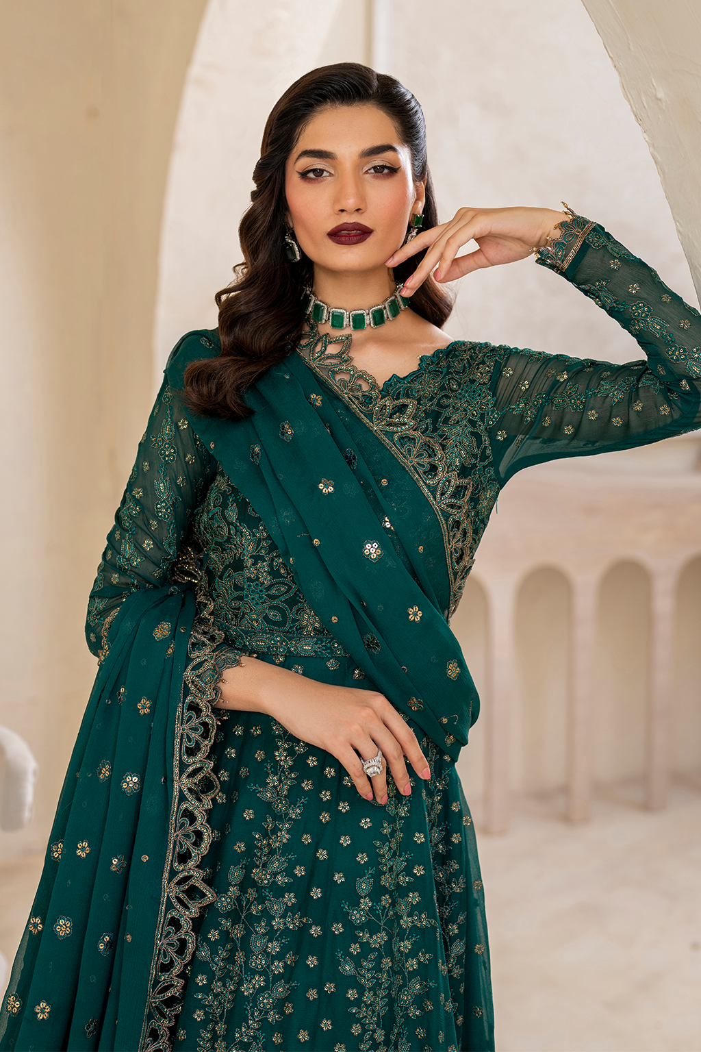 Iznik | Chinnon Chiffon | CC-47 Embroidered Chiffon - by - Libasekhas UK - Registered Vendor of : Iznik - 100% Original Designer Dresss