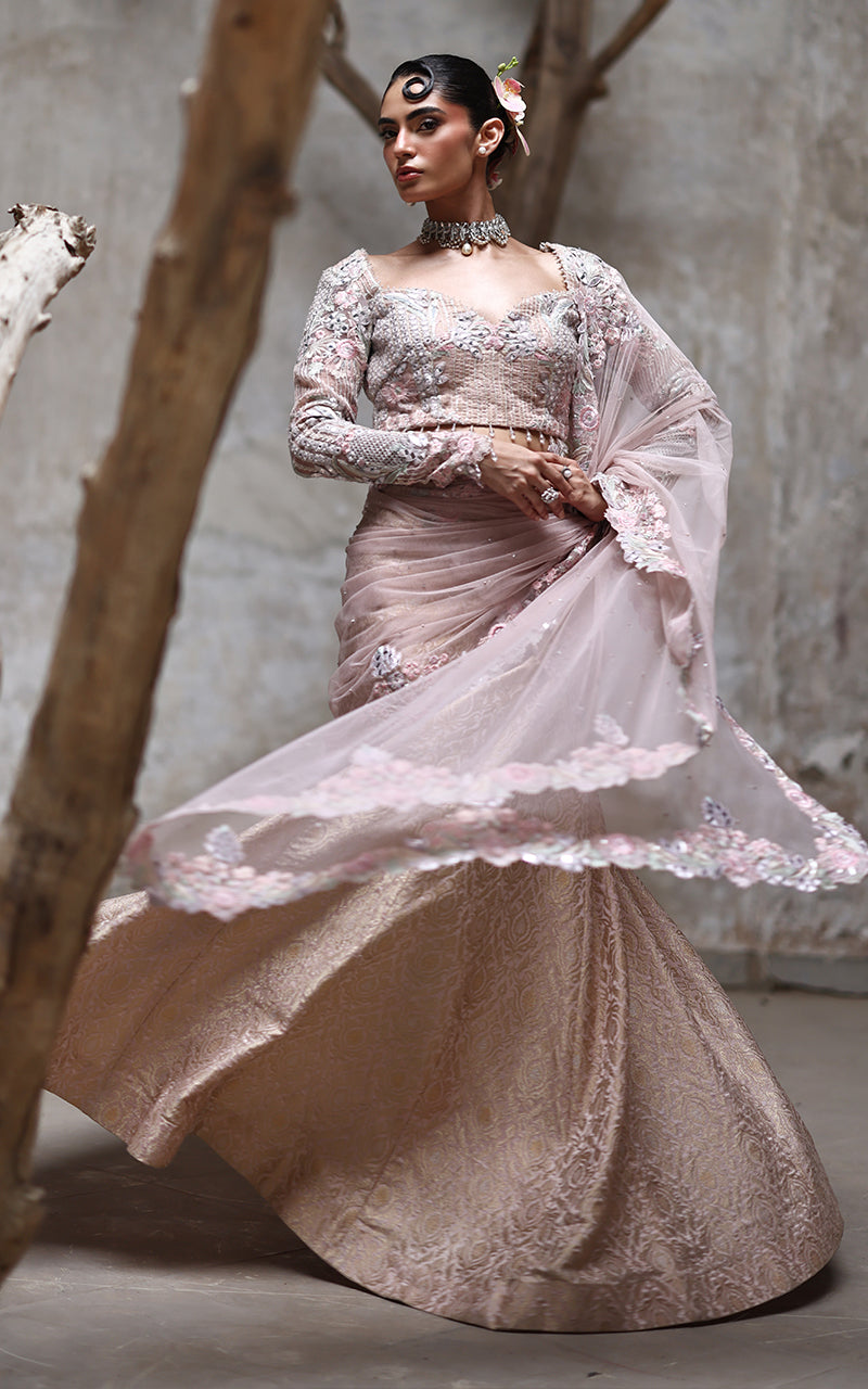 Threads and Motifs | Formal Dresses 25 | Organza Embroidered Blouse With Lehenga - by Libasekhas UK - Registered Vendor of : Threads and Motifs - 100% Original Designer Dress
