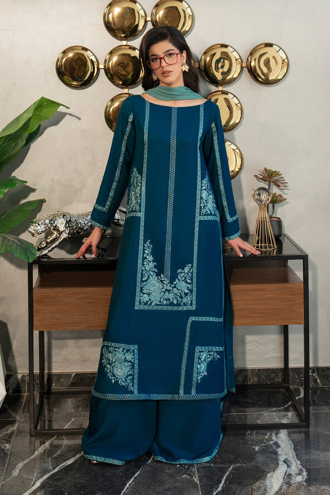 Fahad Hussayn | Lawn Banger | Midnight Teal - by - Libasekhas UK - Registered Vendor of : Erum Khan - 100% Original Designer Dresss