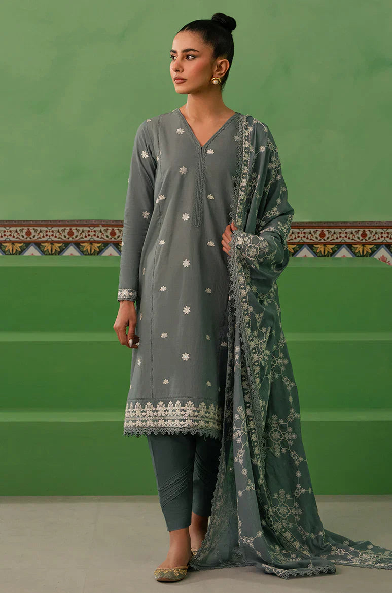 Cross Stitch | Mahiri Embroidered Collection | DUSTY GRANITE - by - Libasekhas UK - Registered Vendor of : Cross Stitch - 100% Original Designer Dresss