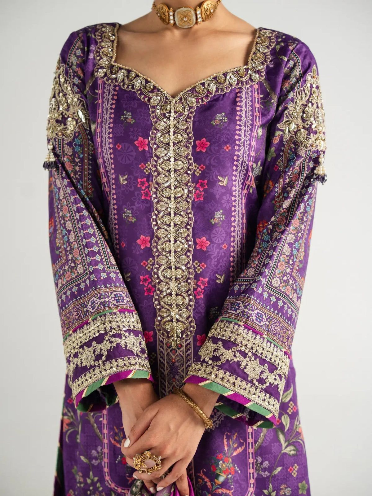 Gulaal | Aira Printed Silk | Plum Noir - by Libasekhas UK - Registered Vendor of : Gulaal - 100% Original Designer Dress