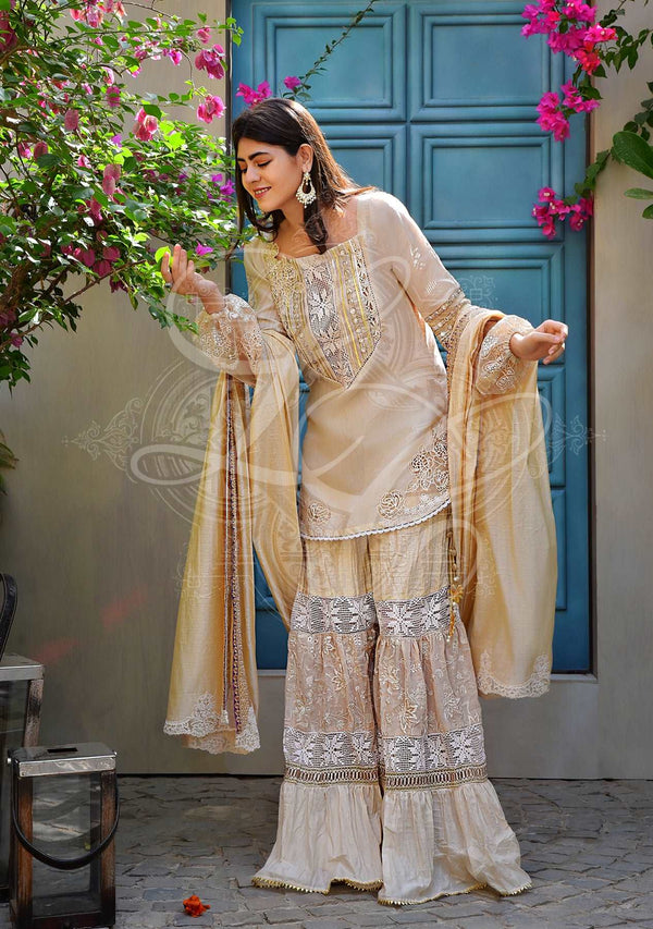 Layla Chatoor | Luxury Pret | Beige Tunic - by Libasekhas UK - Registered Vendor of : Layla Chatoor - 100% Original Designer Dress