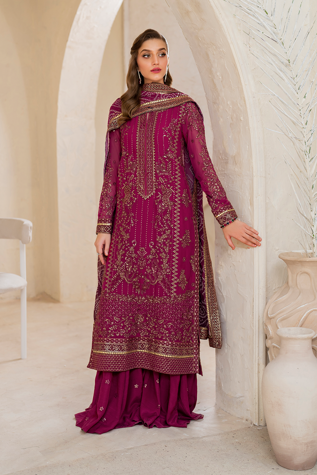 Iznik | Chinnon Chiffon | CC-45 Embroidered Chiffon - by - Libasekhas UK - Registered Vendor of : Iznik - 100% Original Designer Dresss