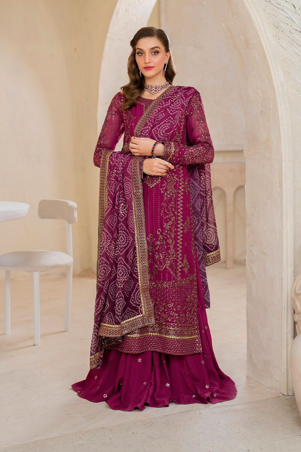 Iznik | Chinnon Chiffon | CC-45 Embroidered Chiffon - by - Libasekhas UK - Registered Vendor of : Iznik - 100% Original Designer Dresss