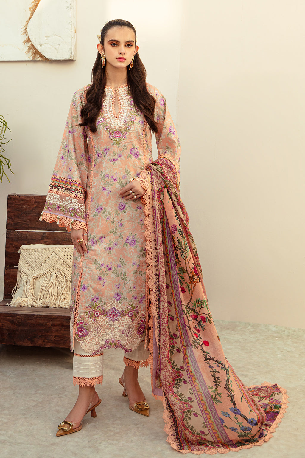 AJR Couture | Alif Affordable Lawn 24 | CORAL BLUSH - by - Libasekhas UK - Registered Vendor of : AJR Couture - 100% Original Designer Dresss