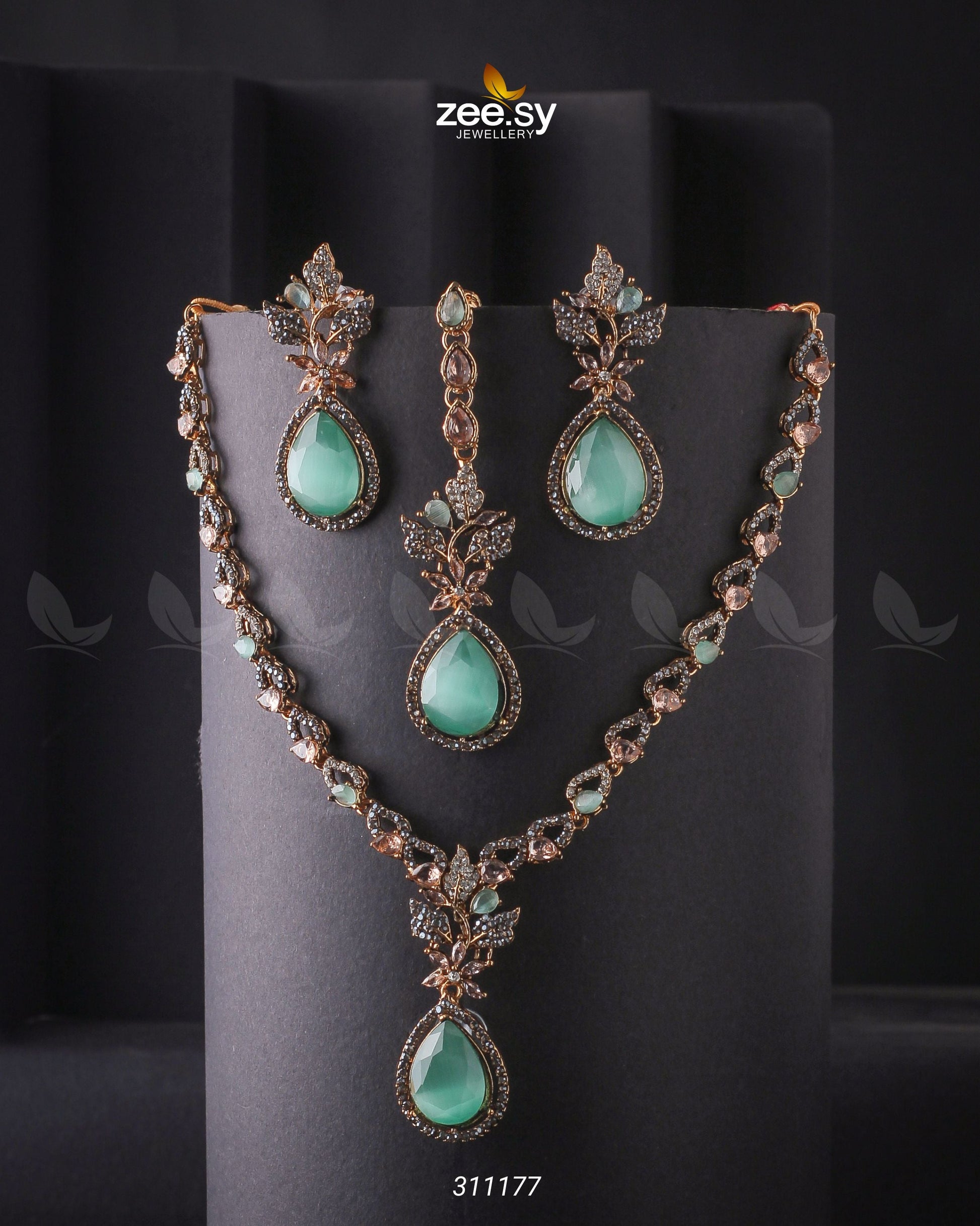 Opal Necklace Set - by - Libasekhas UK - Registered Vendor of : Zeesy - 100% Original Designer Dresss