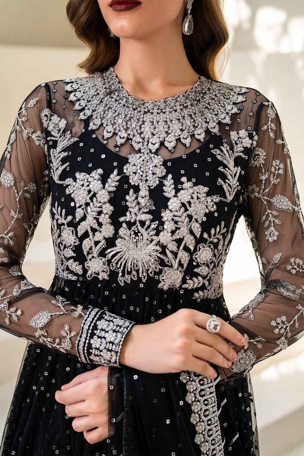 Iznik | Chinnon Chiffon | CC-50 Embroidered Net - by - Libasekhas UK - Registered Vendor of : Iznik - 100% Original Designer Dresss