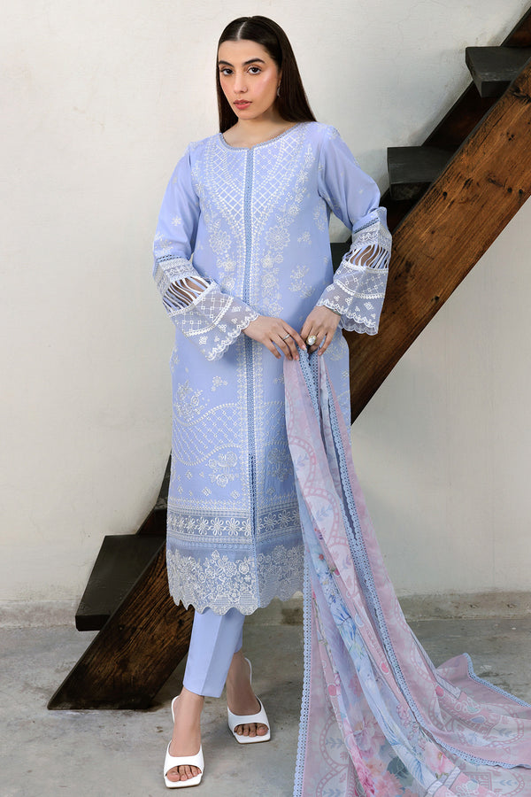 Farasha | Summer Weaves Embroidered Lawn | Serene Blue - by - Libasekhas UK - Registered Vendor of : Farasha - 100% Original Designer Dresss