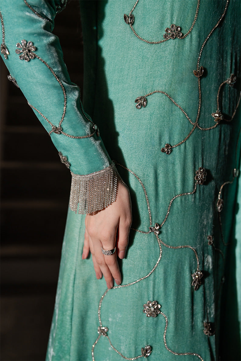 Caia | Luxury Velvet Edit 25 | Turquoise - by - Libasekhas UK - Registered Vendor of : Caia - 100% Original Designer Dresss