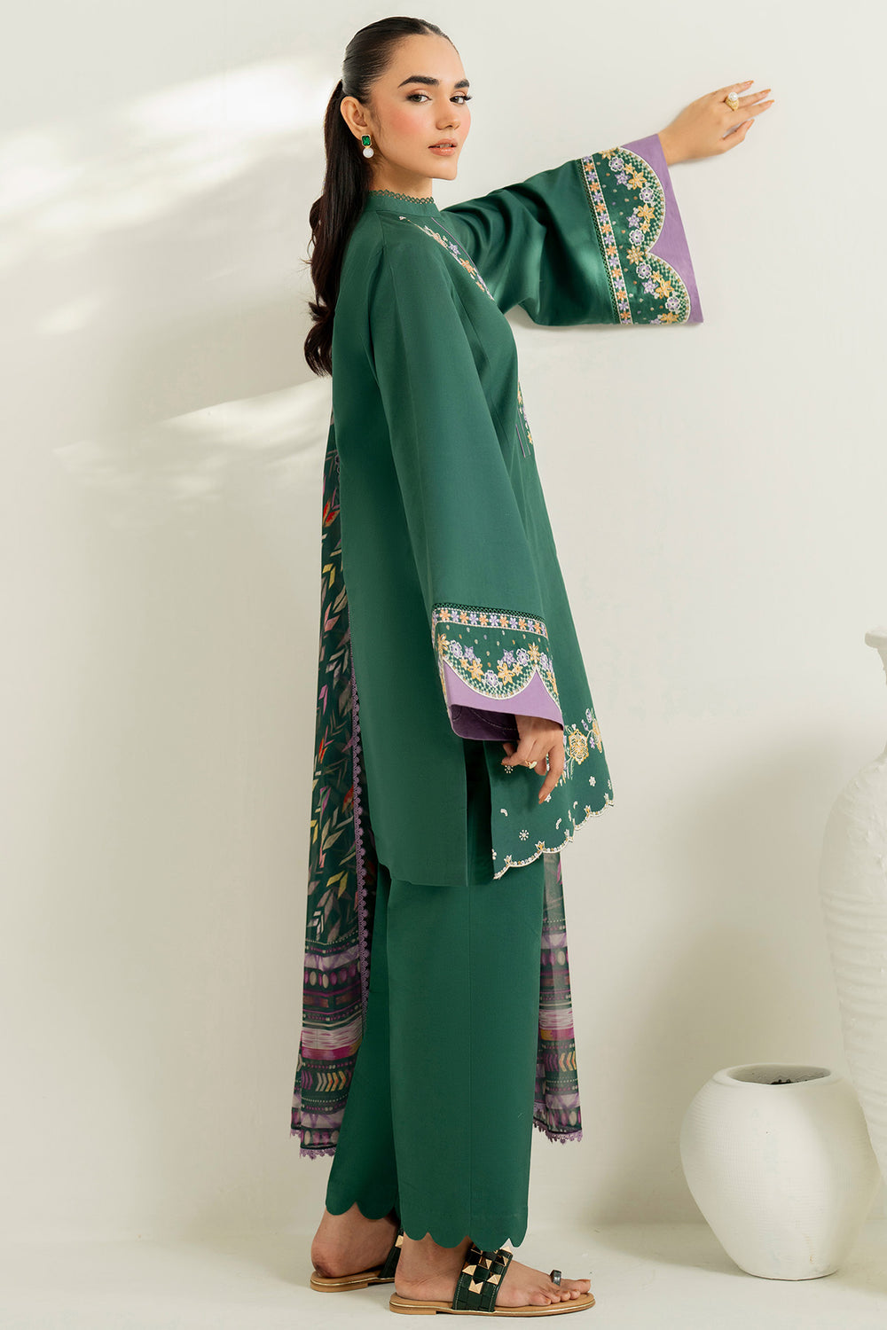 Farasha | Thread Lines Embroidered | Deep Pine - by Libasekhas UK - Registered Vendor of : Farasha - 100% Original Designer Dress