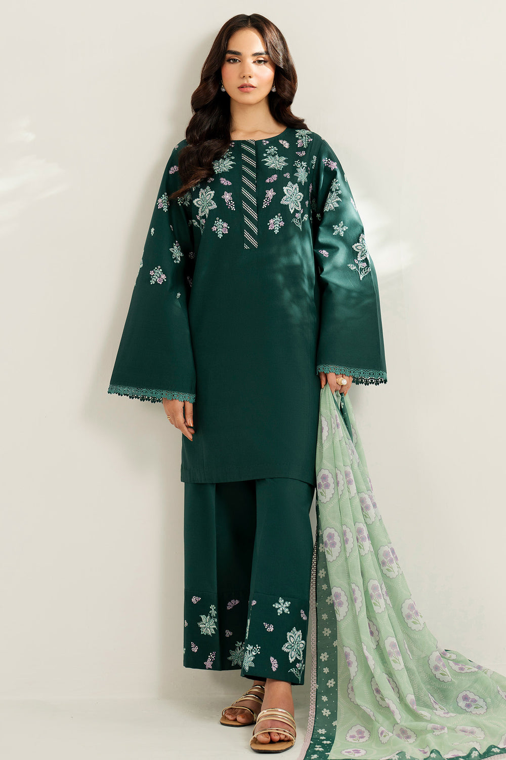 Farasha | Thread Lines Embroidered | Turquoise Bliss - by Libasekhas UK - Registered Vendor of : Farasha - 100% Original Designer Dress