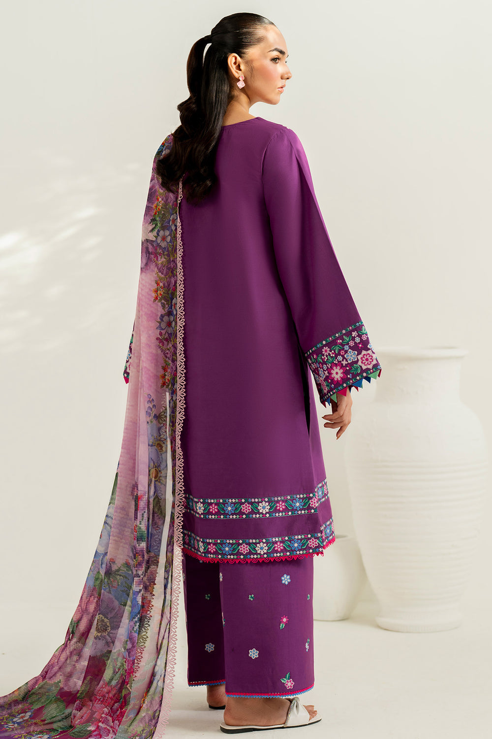 Farasha | Thread Lines Embroidered | Violet Spring - by Libasekhas UK - Registered Vendor of : Farasha - 100% Original Designer Dress
